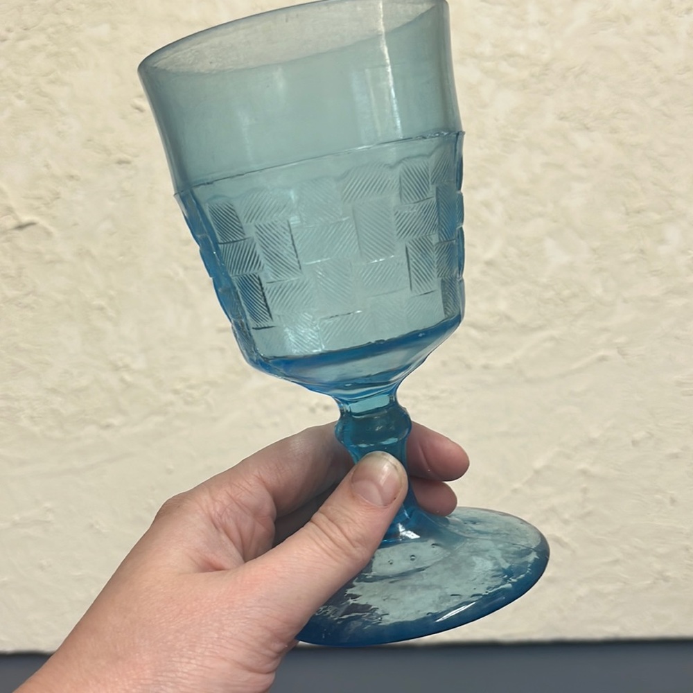 Antique Turquoise Blue Basketweave Goblet